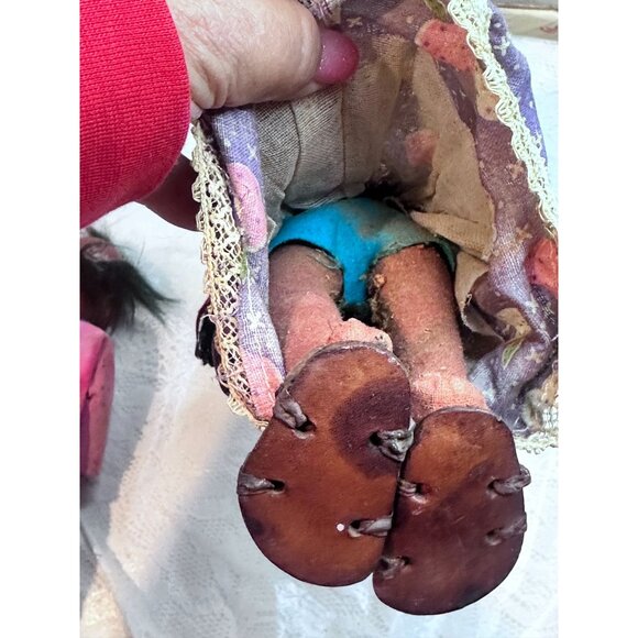 Vtg Mexican Gourd Doll Handmade Paper Mache Folk Art Girl and Boy  Pet READ - Picture 4 of 16